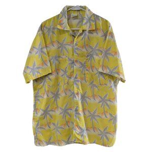 Vintage Tropicana Men's Yellow Palm Tree Button-Down Shirt, Size Large